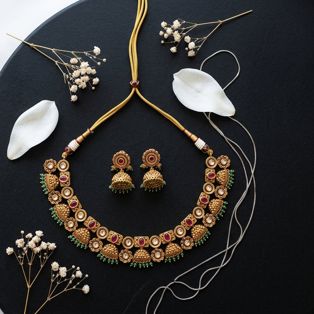 Multi Antique Floral Necklace Set - Tabletop