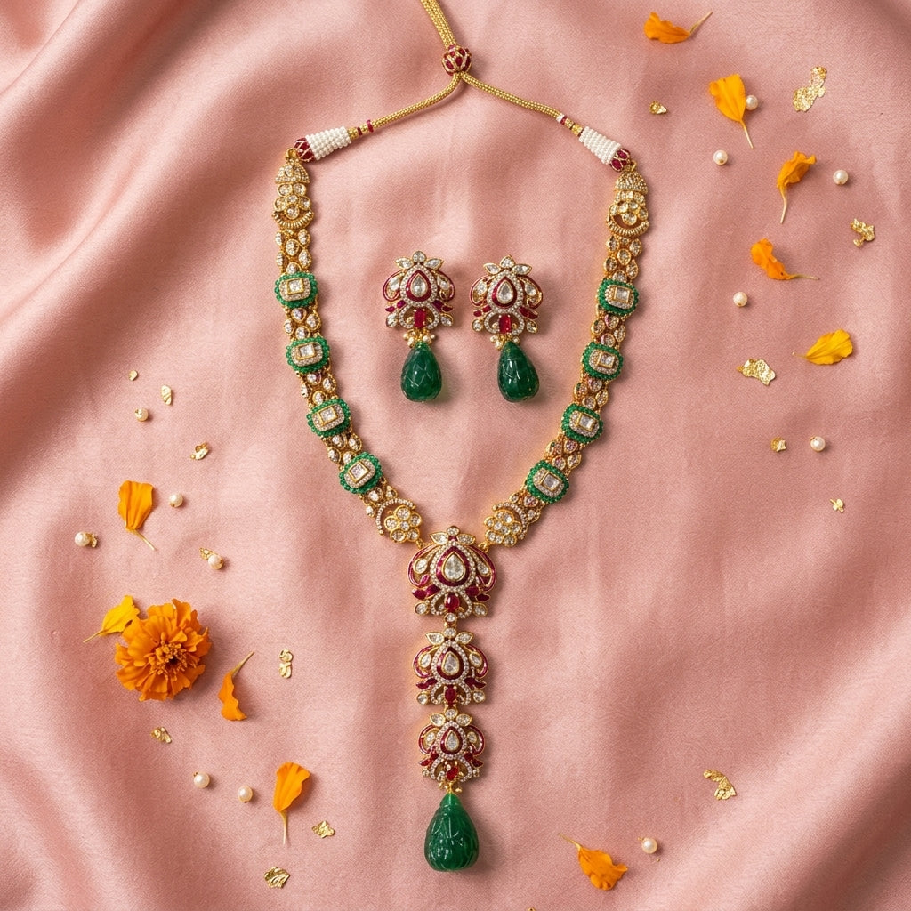 Multi Floral Meenakari Necklace Set - Tabletop