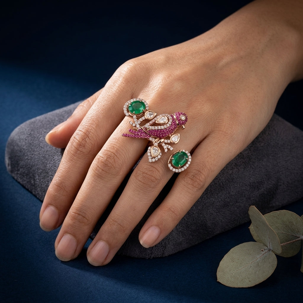 Ruby Green Heritage Polki Ring - Mannequin