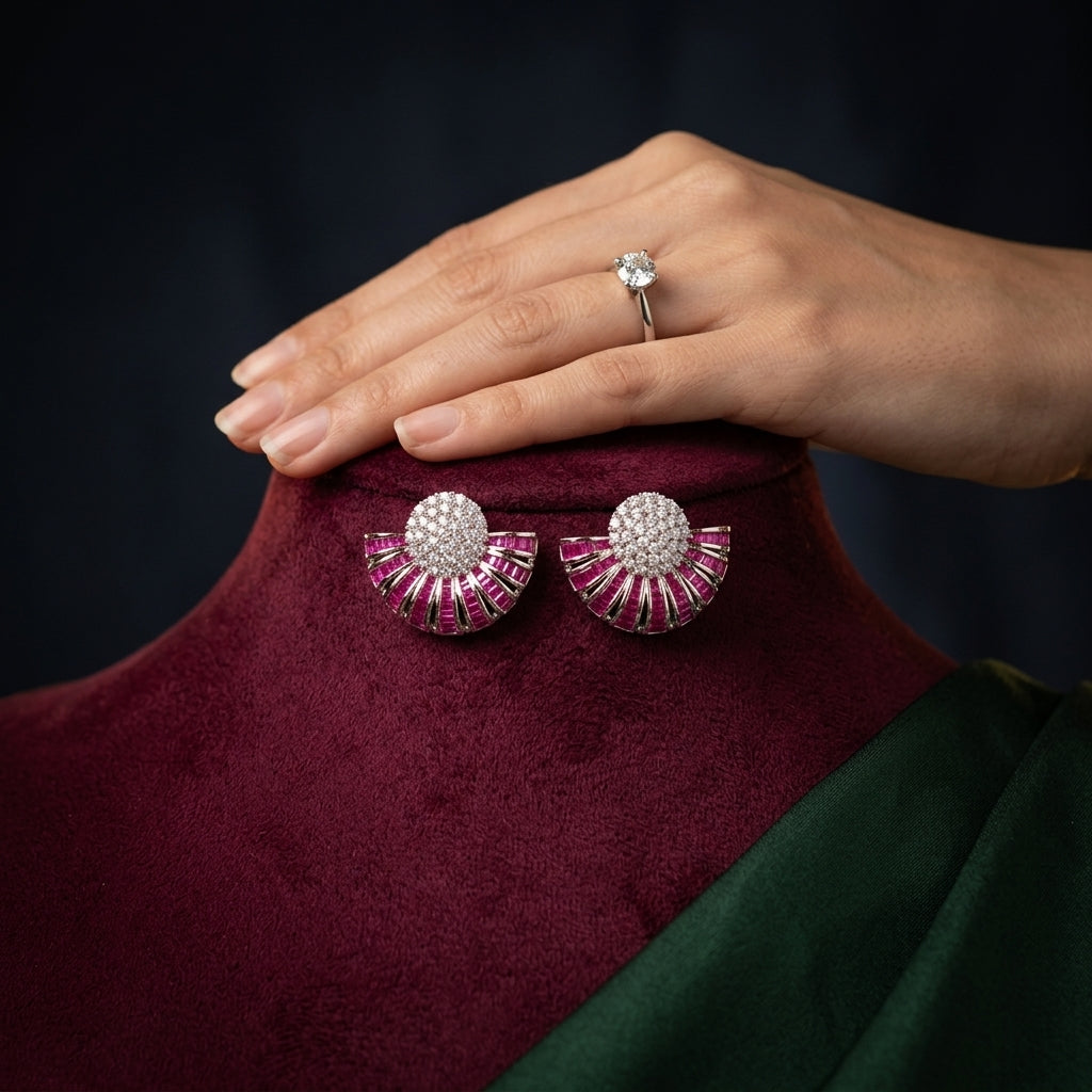 Ruby Fan Cluster Earrings - Mannequin