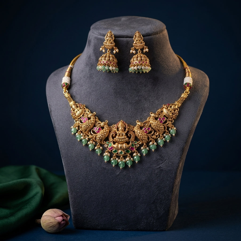 Multi Temple Peacock Necklace Set - Mannequin