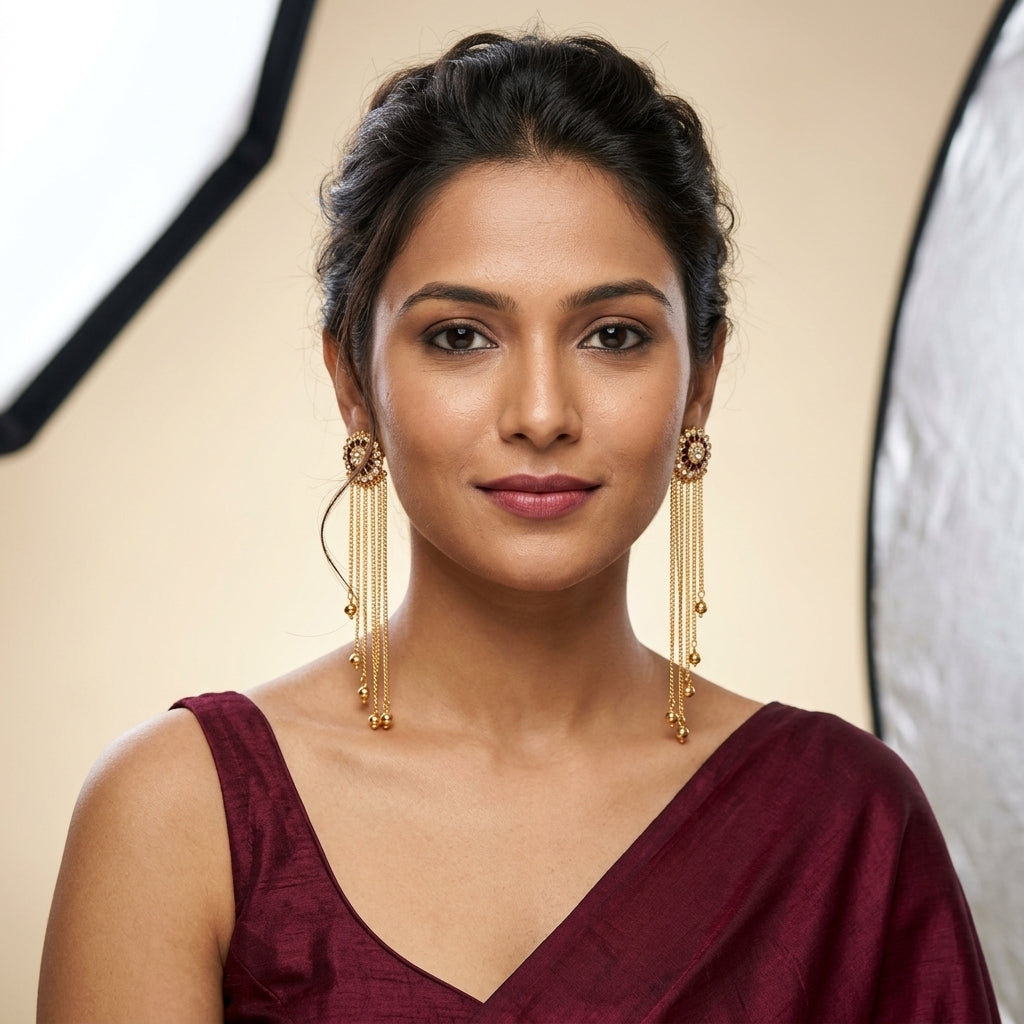 Ruby Red Heritage Kundan Earrings - Model
