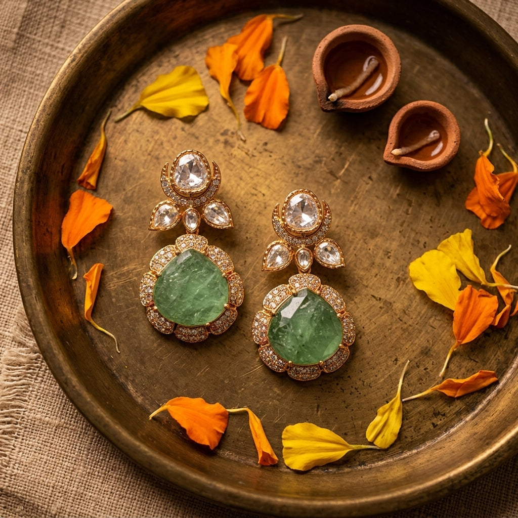 Mint Green Scalloped Drop Earrings - Tabletop