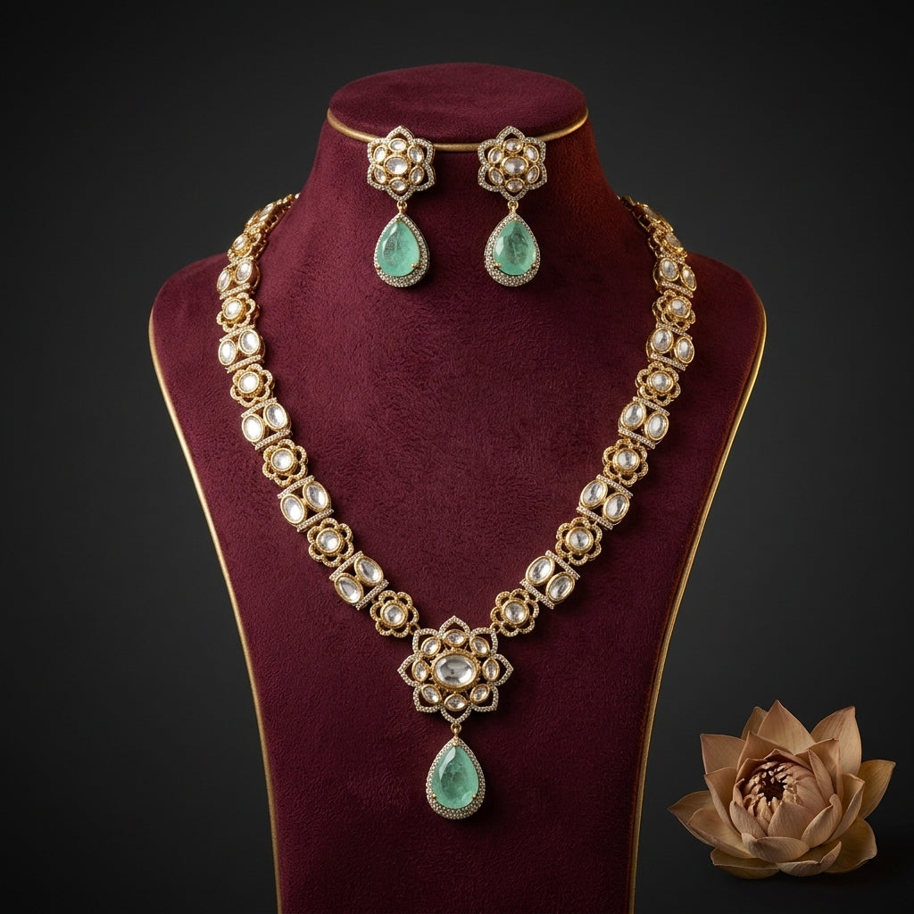 White and Mint Floral Cluster Necklace Set - Mannequin