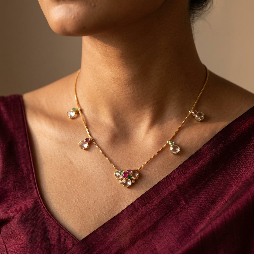 Multi Floral Cluster Necklace Set - Model