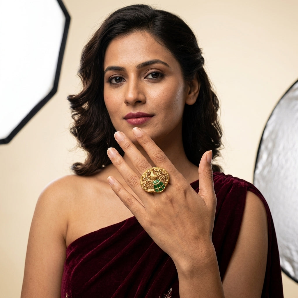 Green Peacock Floral Ring - Model