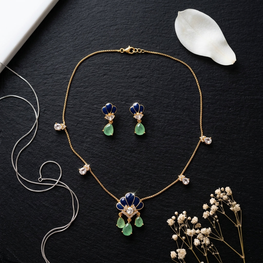 Multi Enamel Fan Necklace Set - Tabletop