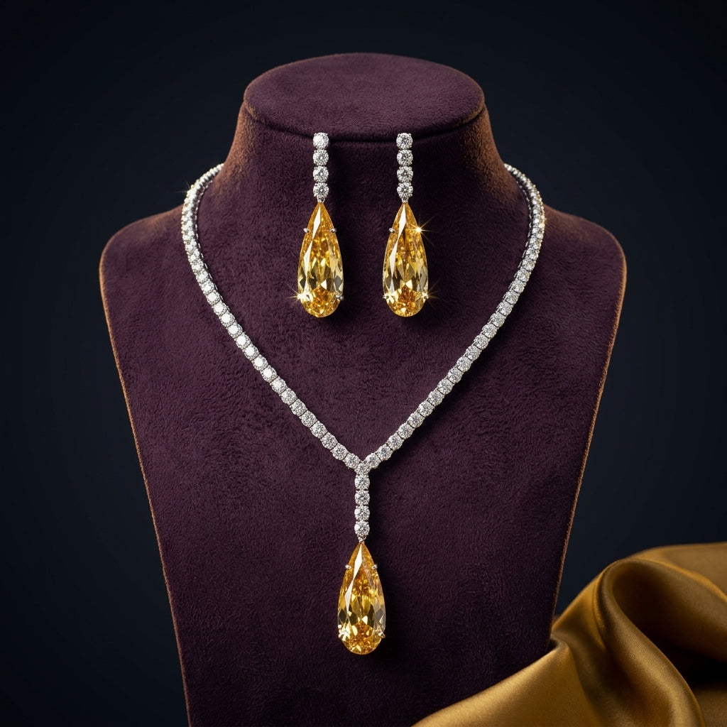 Yellow Teardrop Necklace Set - Mannequin