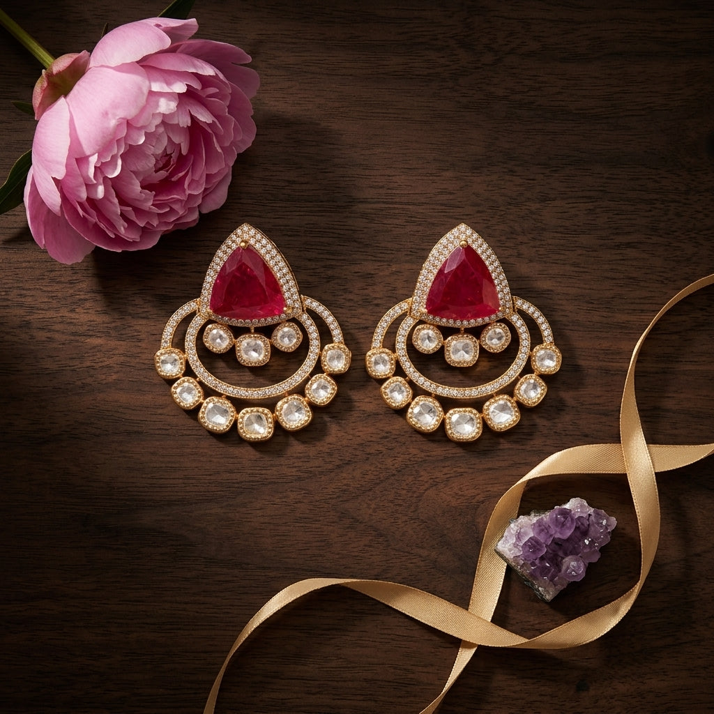 White Heritage Kundan Earrings - Tabletop