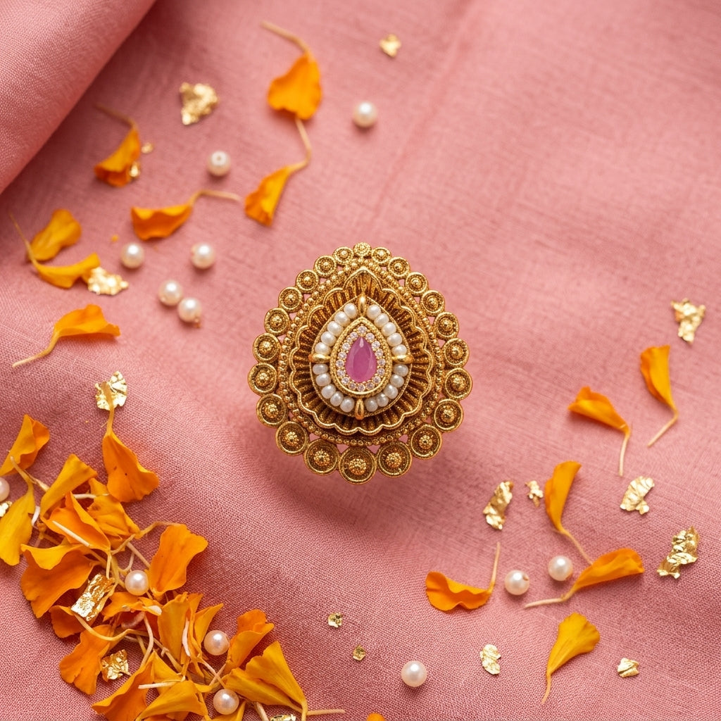 Pink Ornate Teardrop Ring - Tabletop