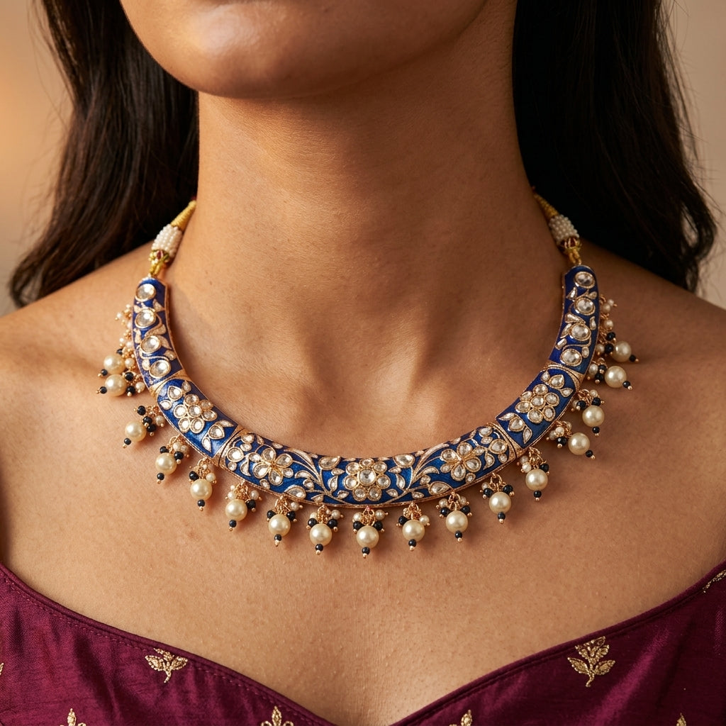 Gold Kundan Necklace Set - Model