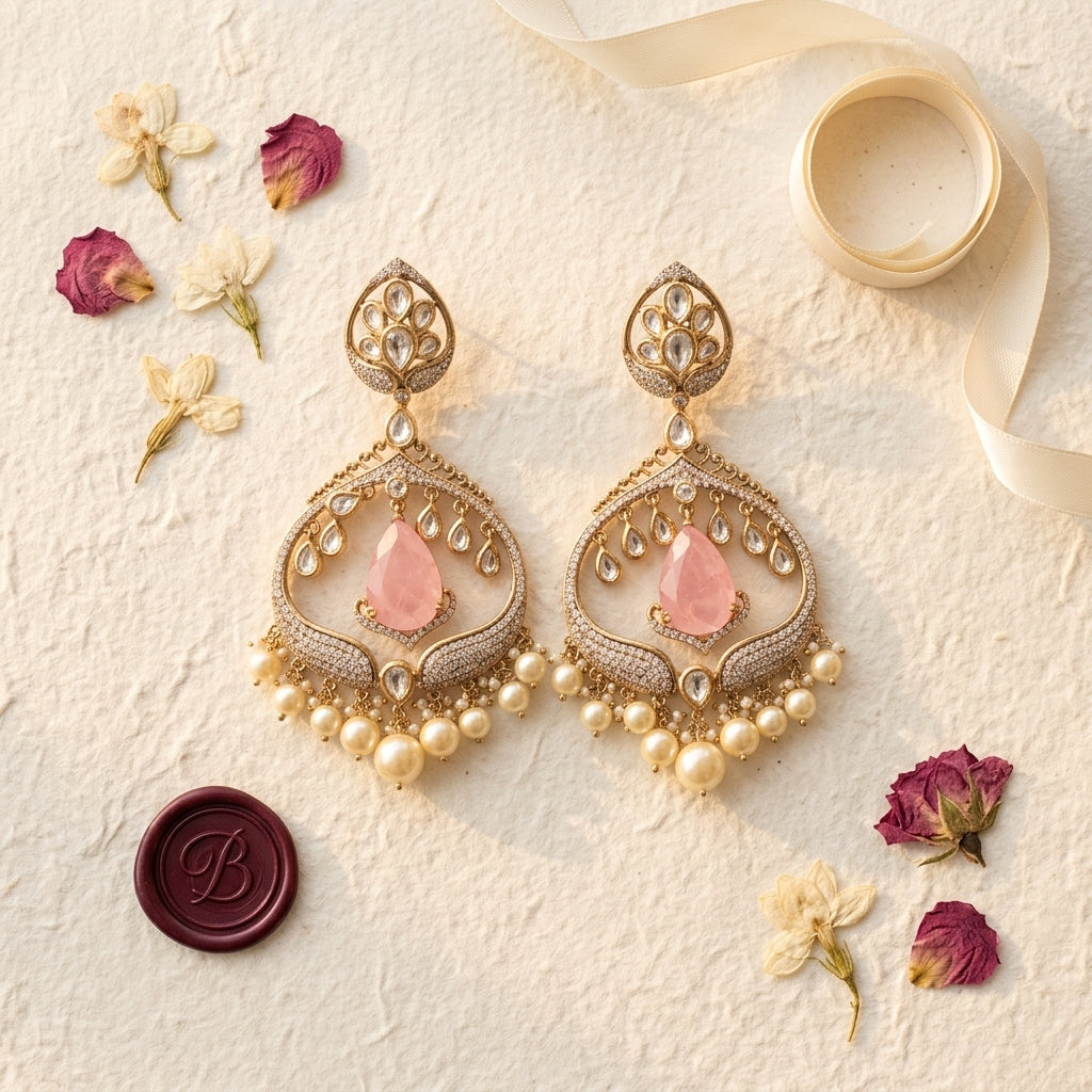 Gold Kundan Earrings - Tabletop