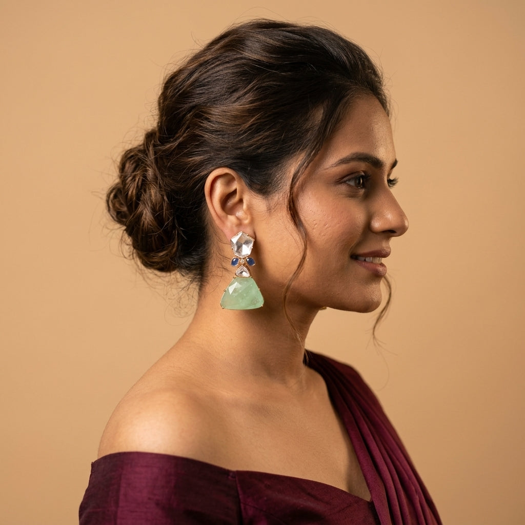 Multi Geometric Drop Earrings - Model