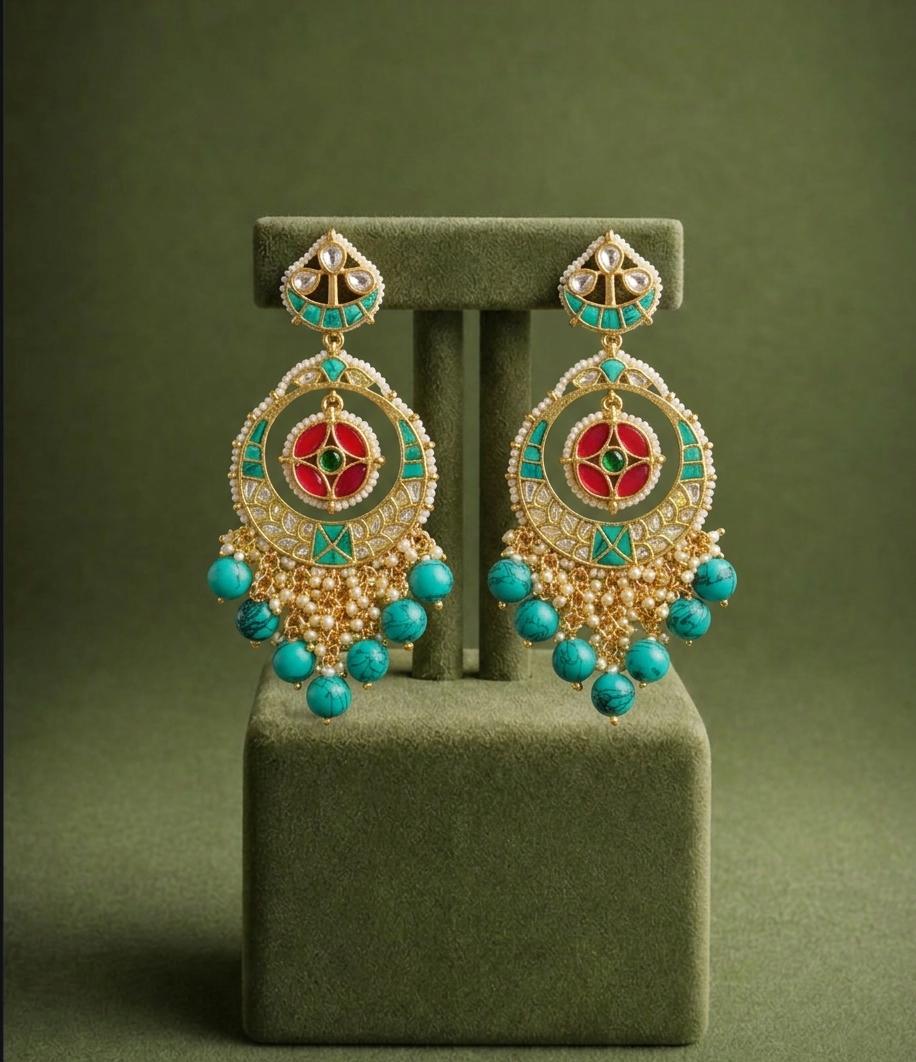 Multi Heritage Kundan Earrings - Tabletop