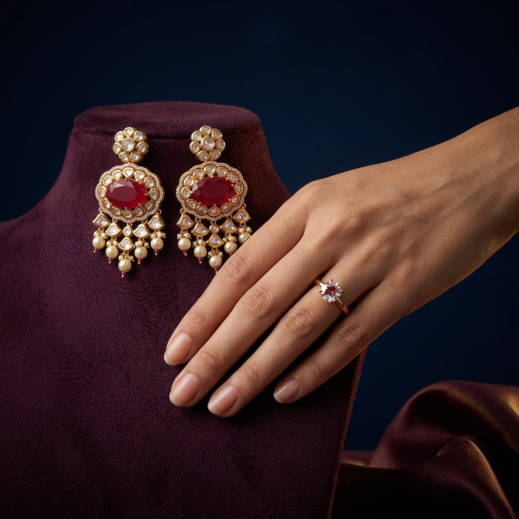 Ruby White Heritage Kundan Earrings - Mannequin