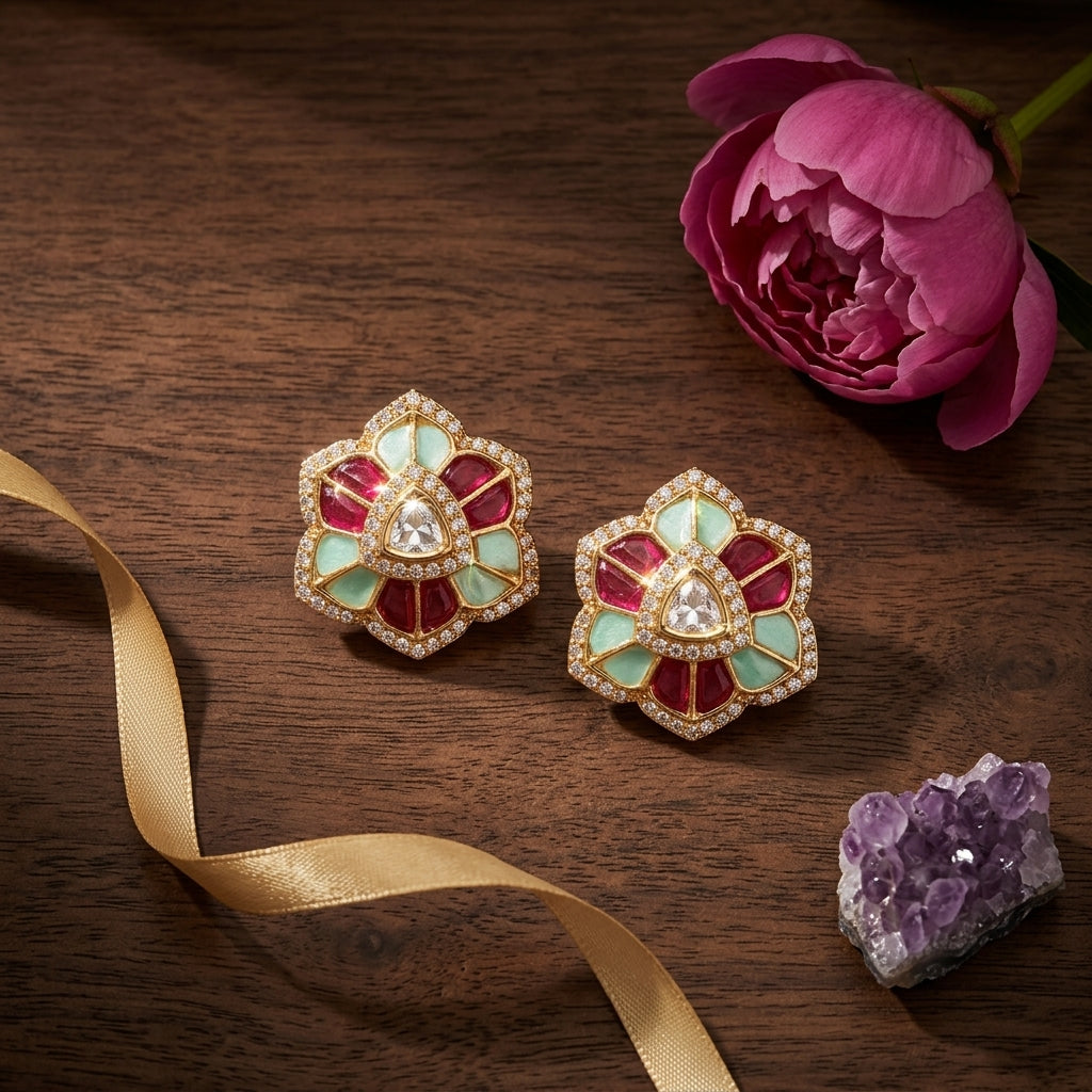Multi Floral Cluster Earrings - Tabletop