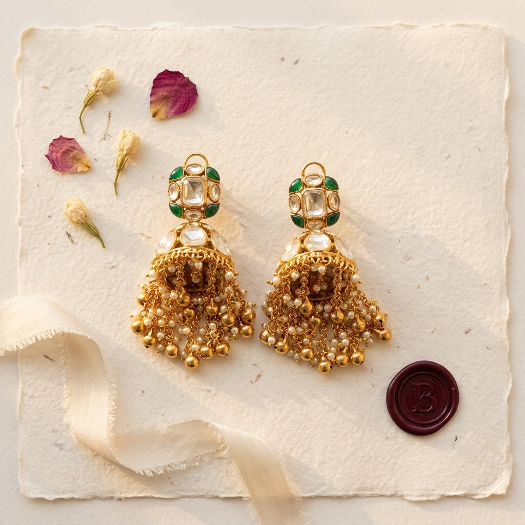 Green Heritage Kundan Jhumka - Tabletop