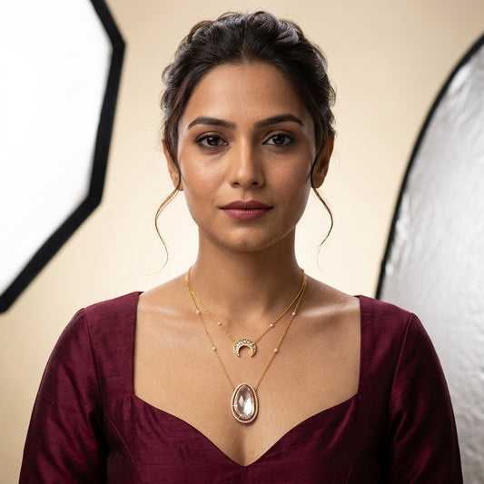White Bandhai Polki Necklace Set - Model