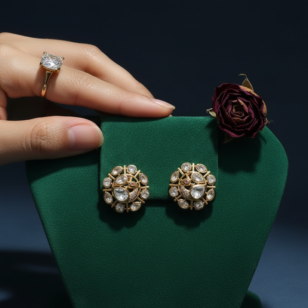 White Peacock Polki Earrings - Mannequin