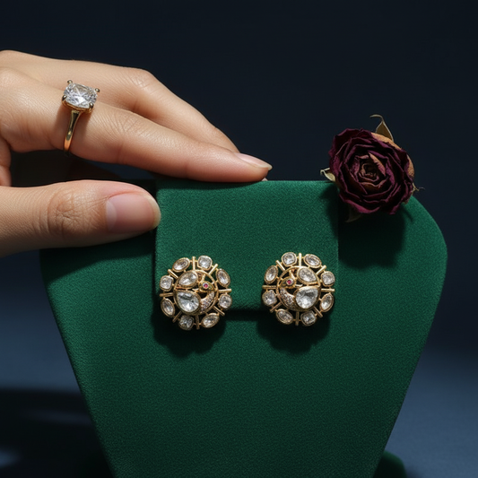 White Peacock Polki Earrings - Mannequin