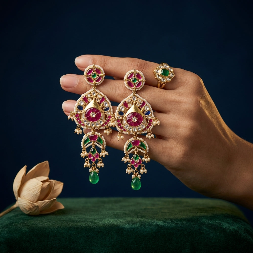 Multi Tiered Kundan Drop Earrings - Mannequin