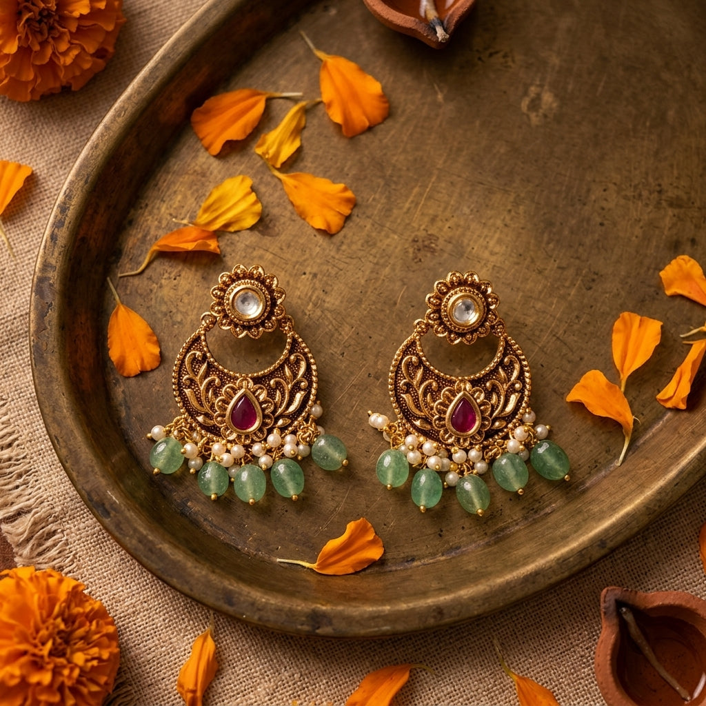 Ruby Floral Crescent Earrings - Tabletop