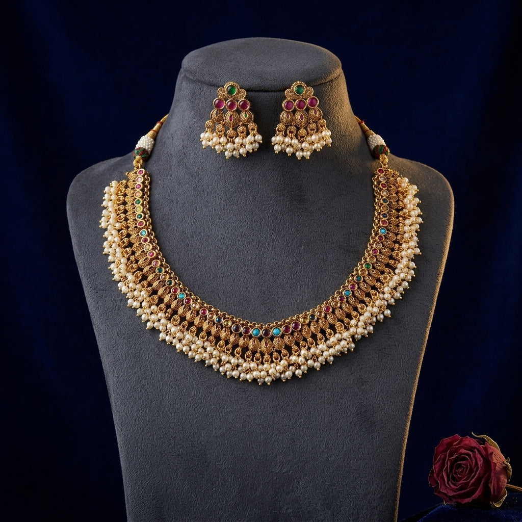 Multi Leaf Cluster Necklace Set - Mannequin