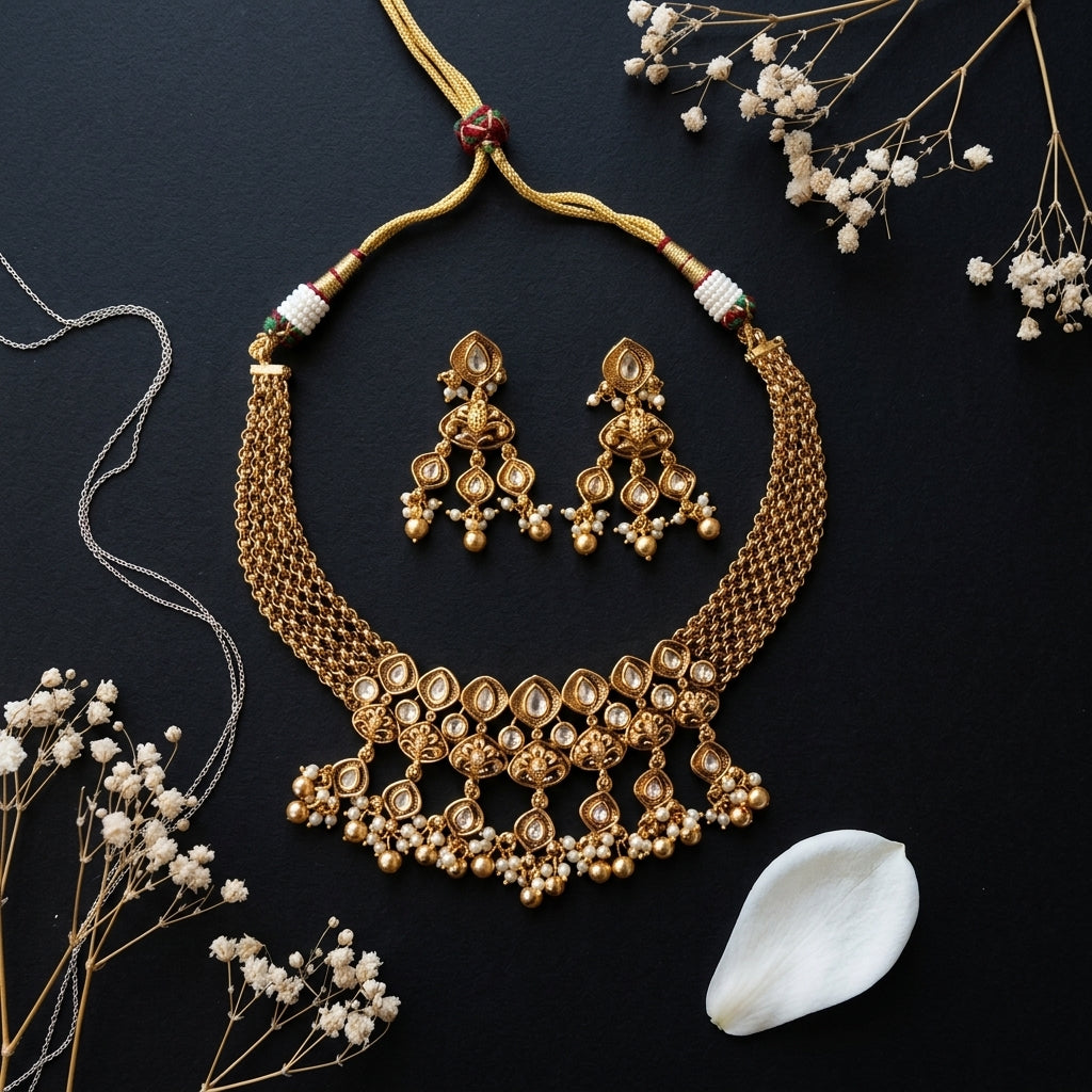 White Petal Floral Necklace Set - Tabletop