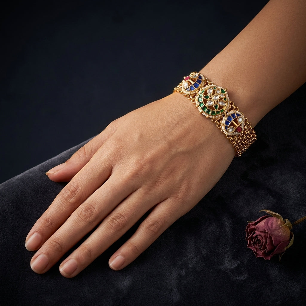 Multi Kundan Floral Bracelet - Mannequin
