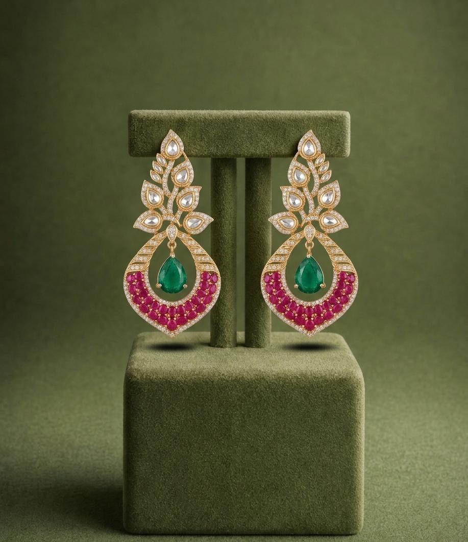 Ruby Green Heritage Kundan Earrings - Mannequin