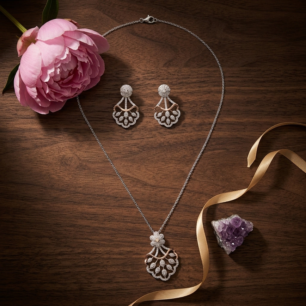 White Bow Cluster Pendant Set - Tabletop