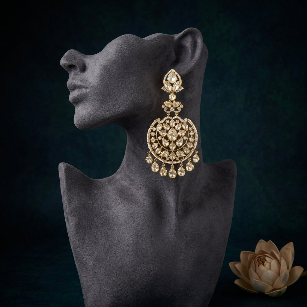 White Kundan Chandbali Earrings - Mannequin