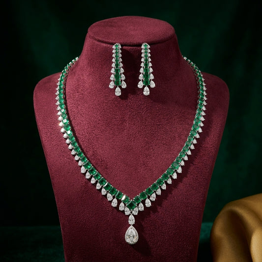 Green Emerald-cut Drop Necklace Set - Mannequin