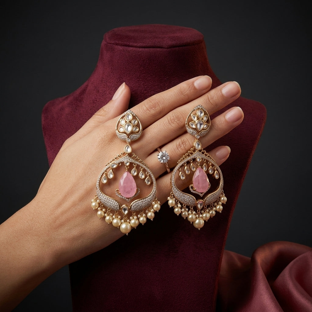Gold Kundan Earrings - Mannequin