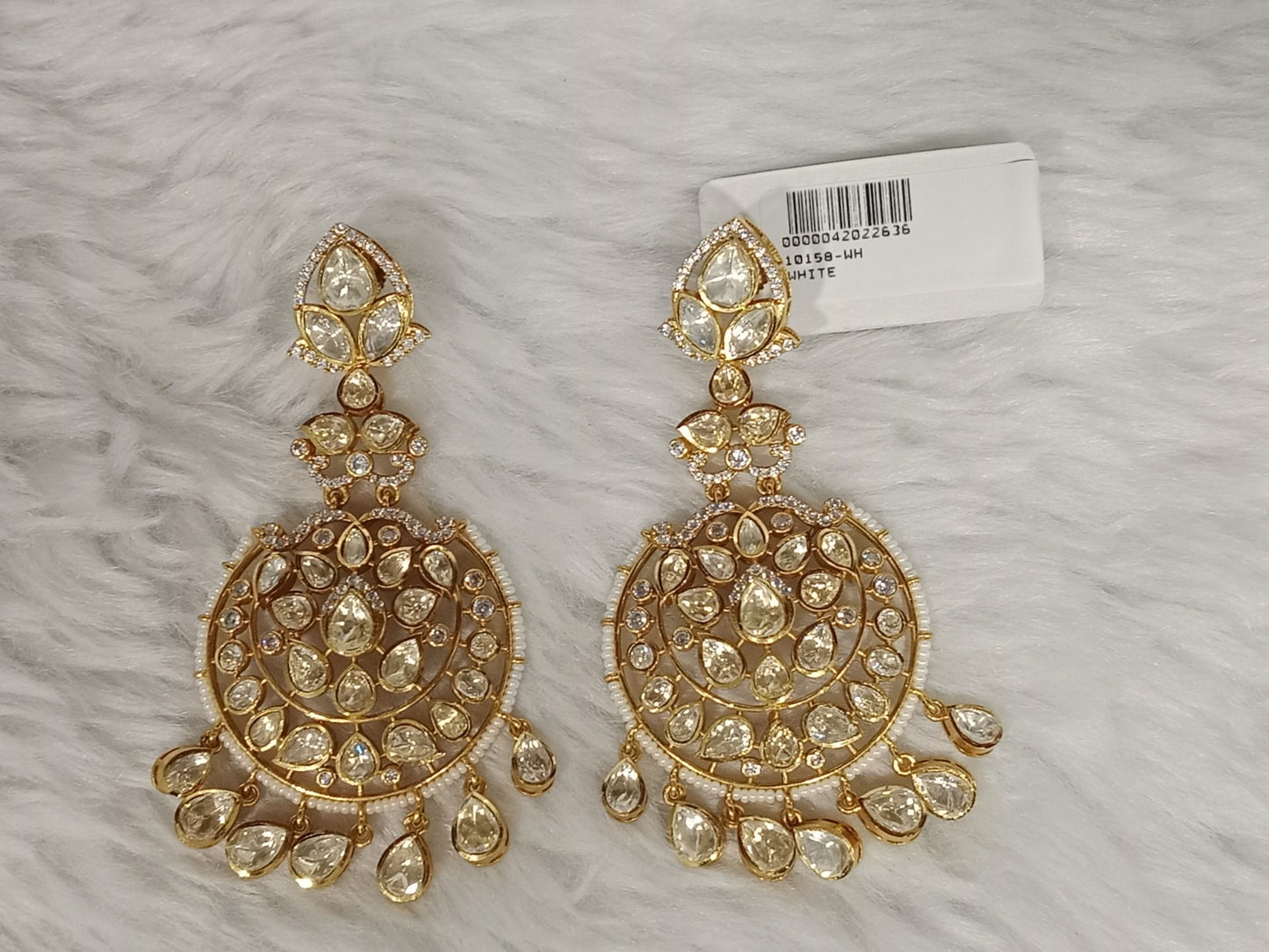 White Kundan Chandbali Earrings - Model