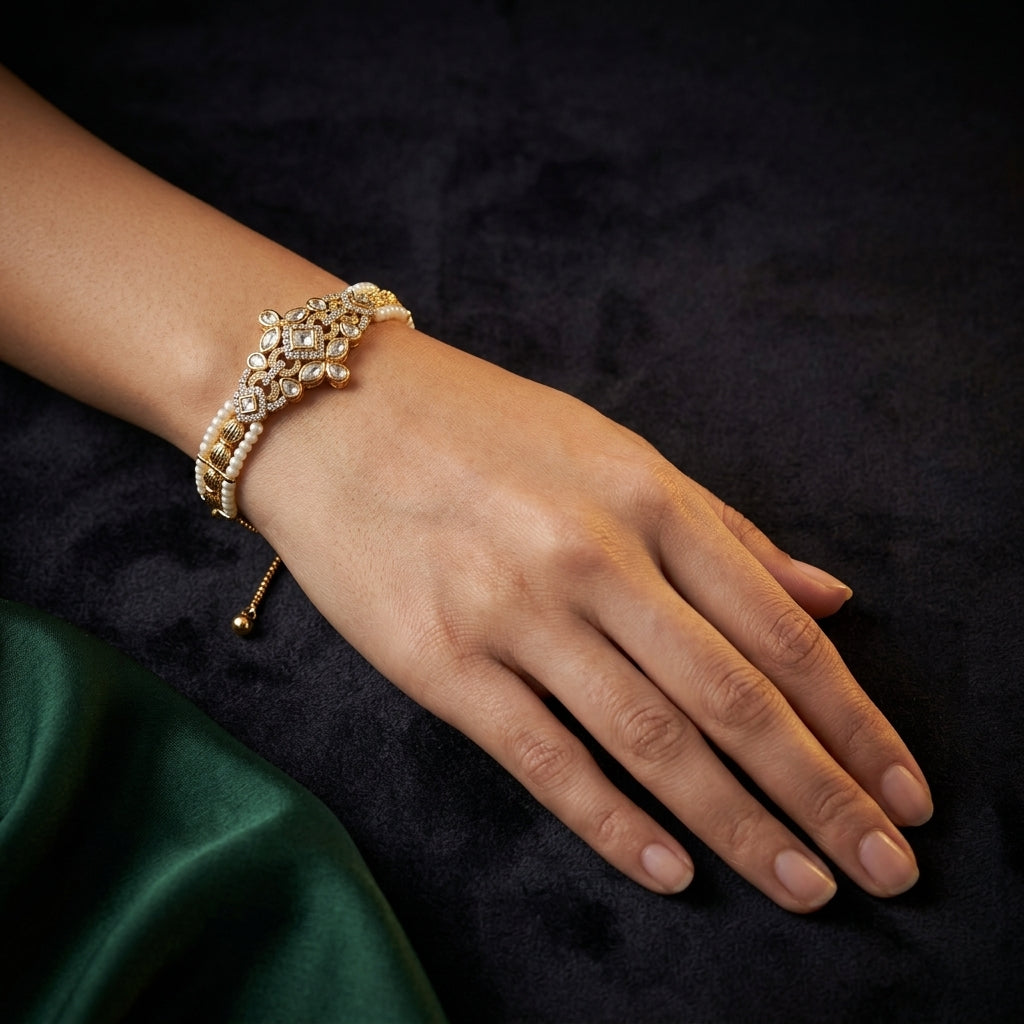 White Kundan Cluster Bracelet - Mannequin