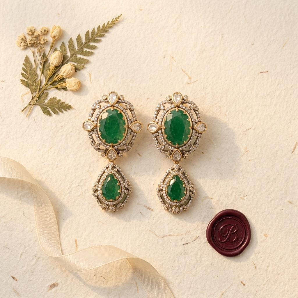 Green Kundan Earrings - Tabletop