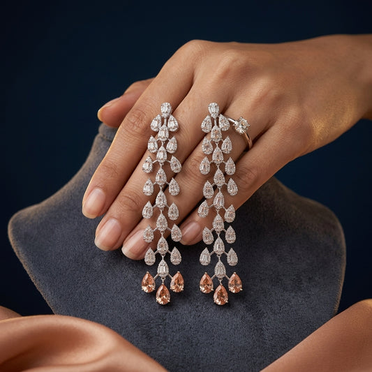 White and Peach Cascading Branch Earrings - Mannequin