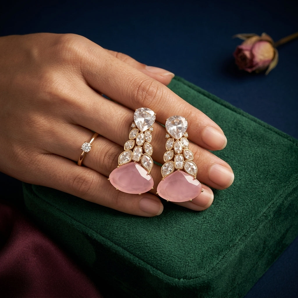 Pink Cascading Stone Drop Earrings - Mannequin