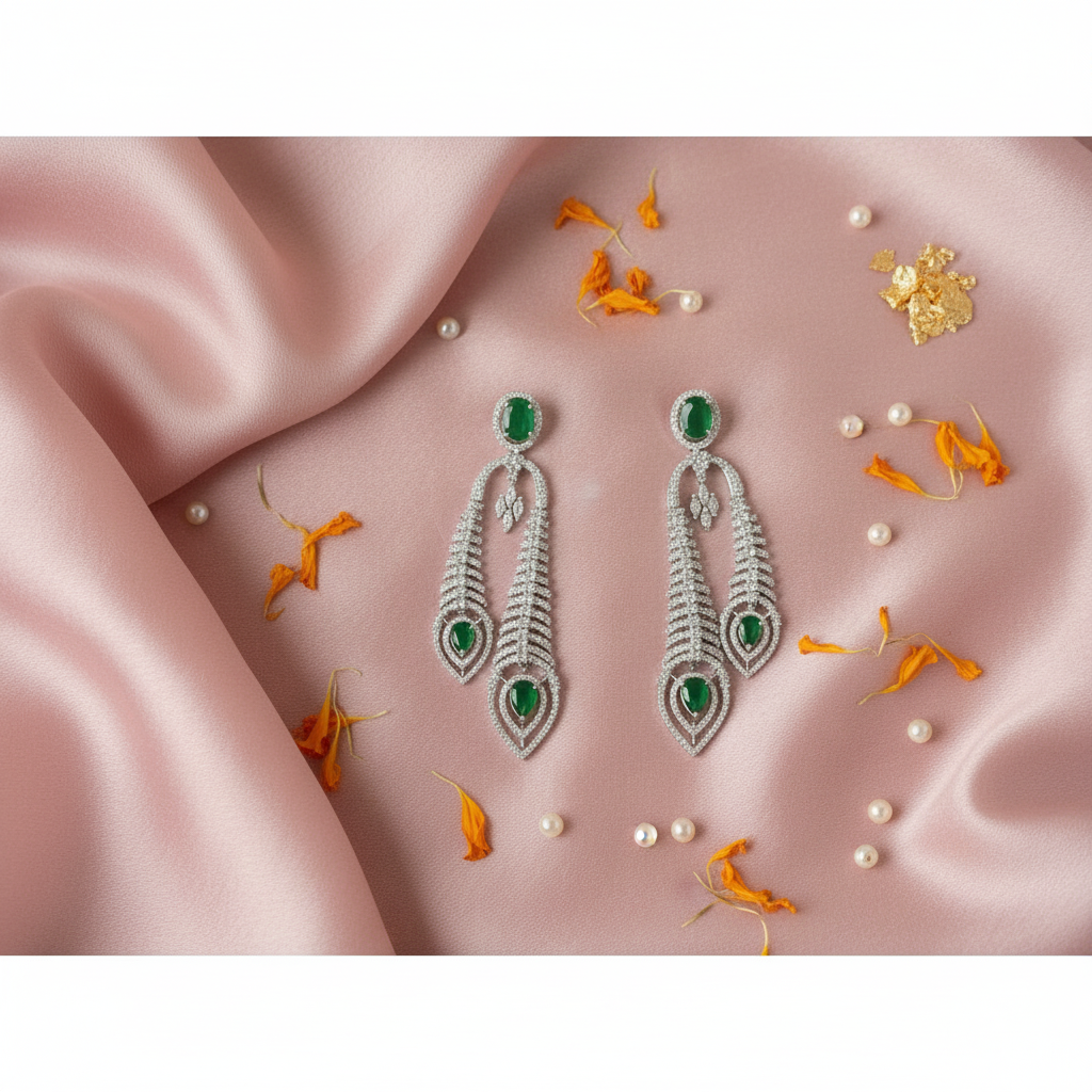 Green White Earrings - Tabletop