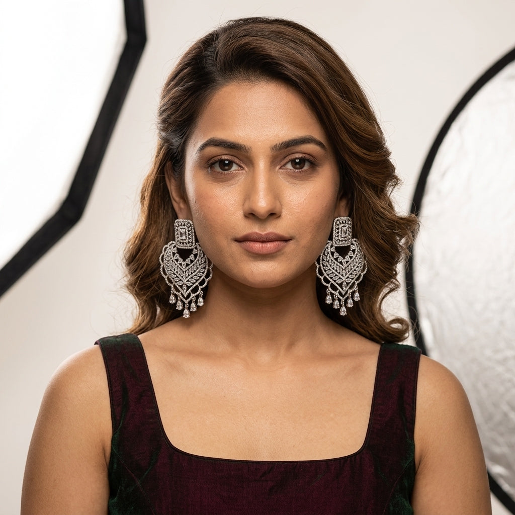 Pearl White AD Chandbali Earrings - Model