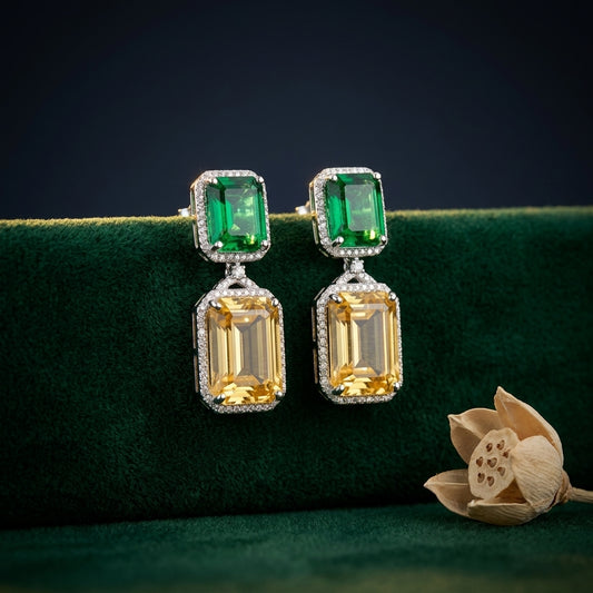 Green and Yellow Geometric Drop Earrings - Mannequin