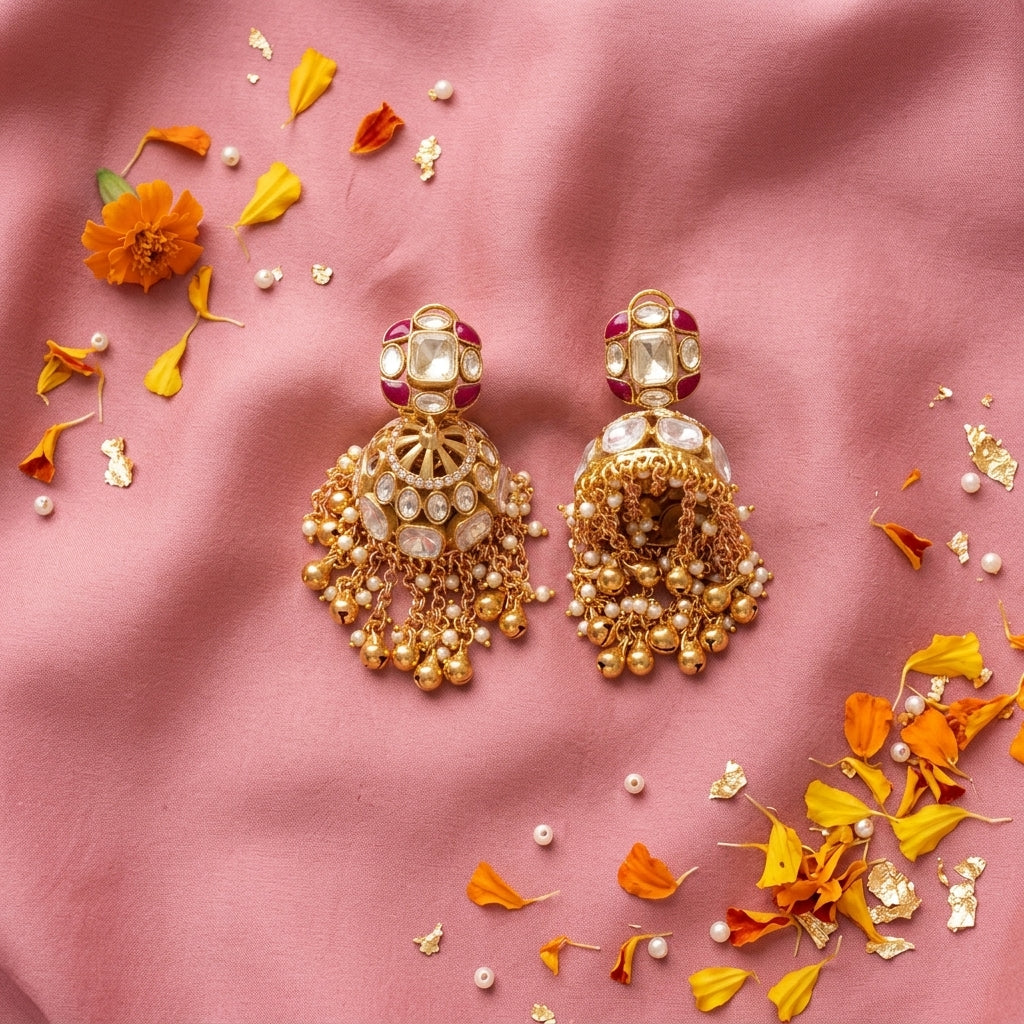 Ruby Red Traditional Dome Jhumka - Tabletop