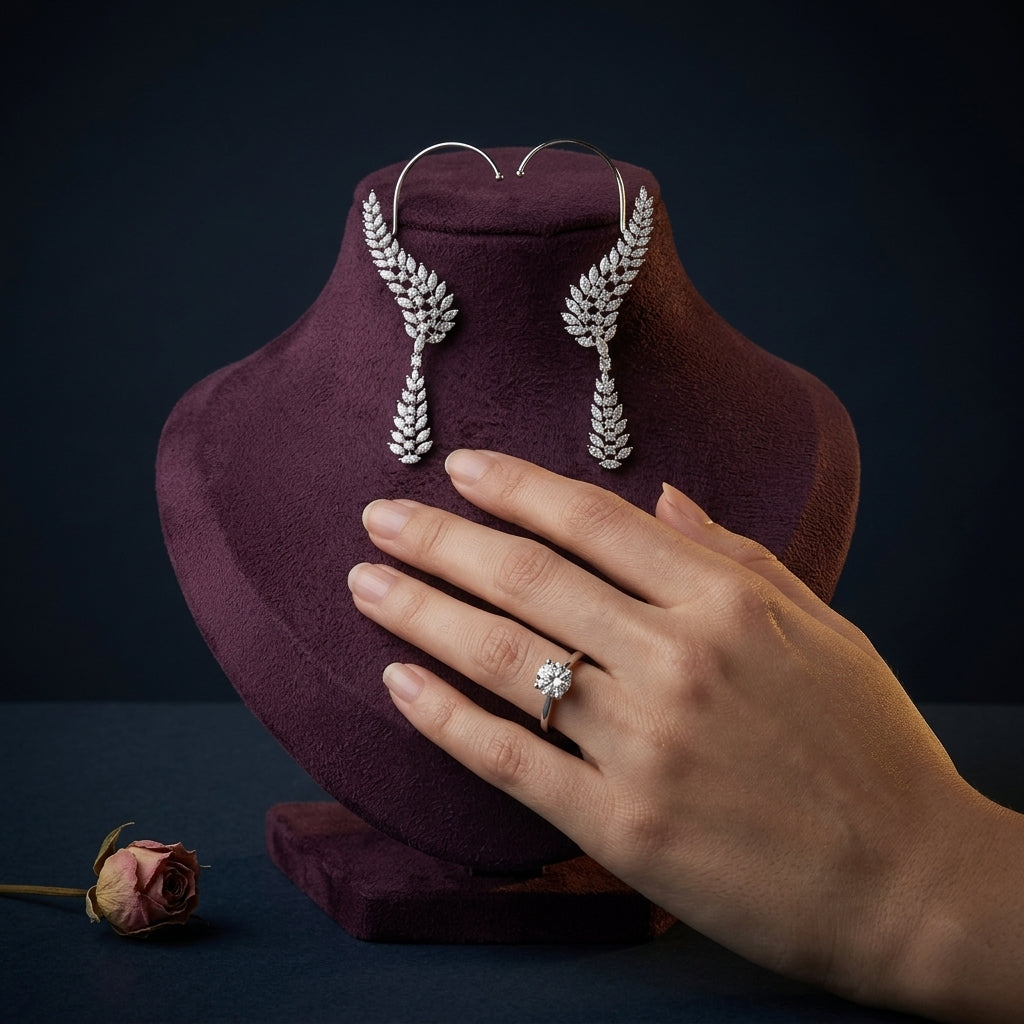 White Leaf Cluster Earcuff Earrings - Mannequin