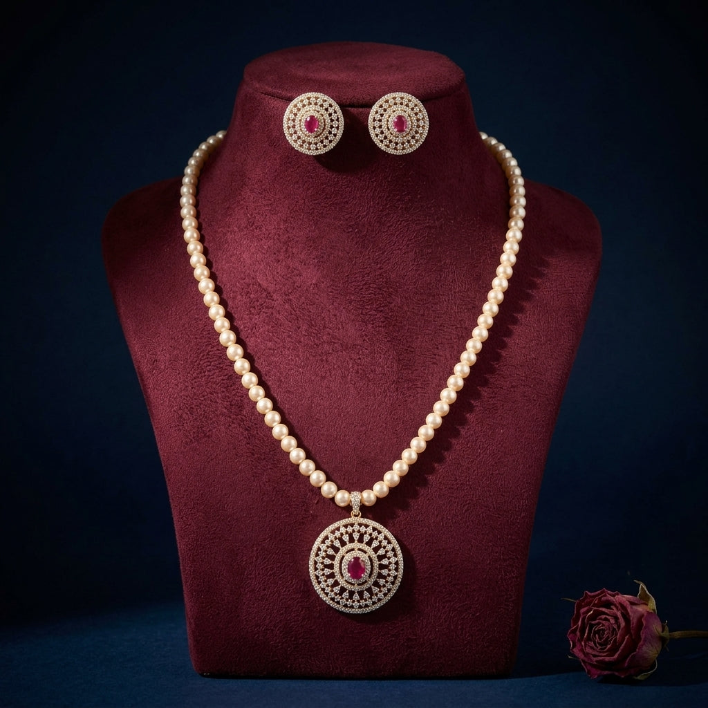 Pearl White Floral Necklace Set - Mannequin