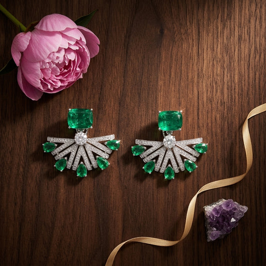 Green Radial Cluster Earrings - Tabletop