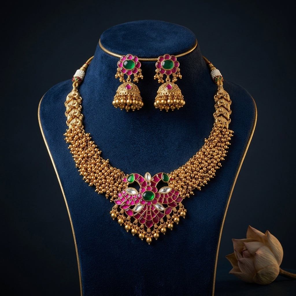 Multi Floral Peacock Necklace Set - Mannequin