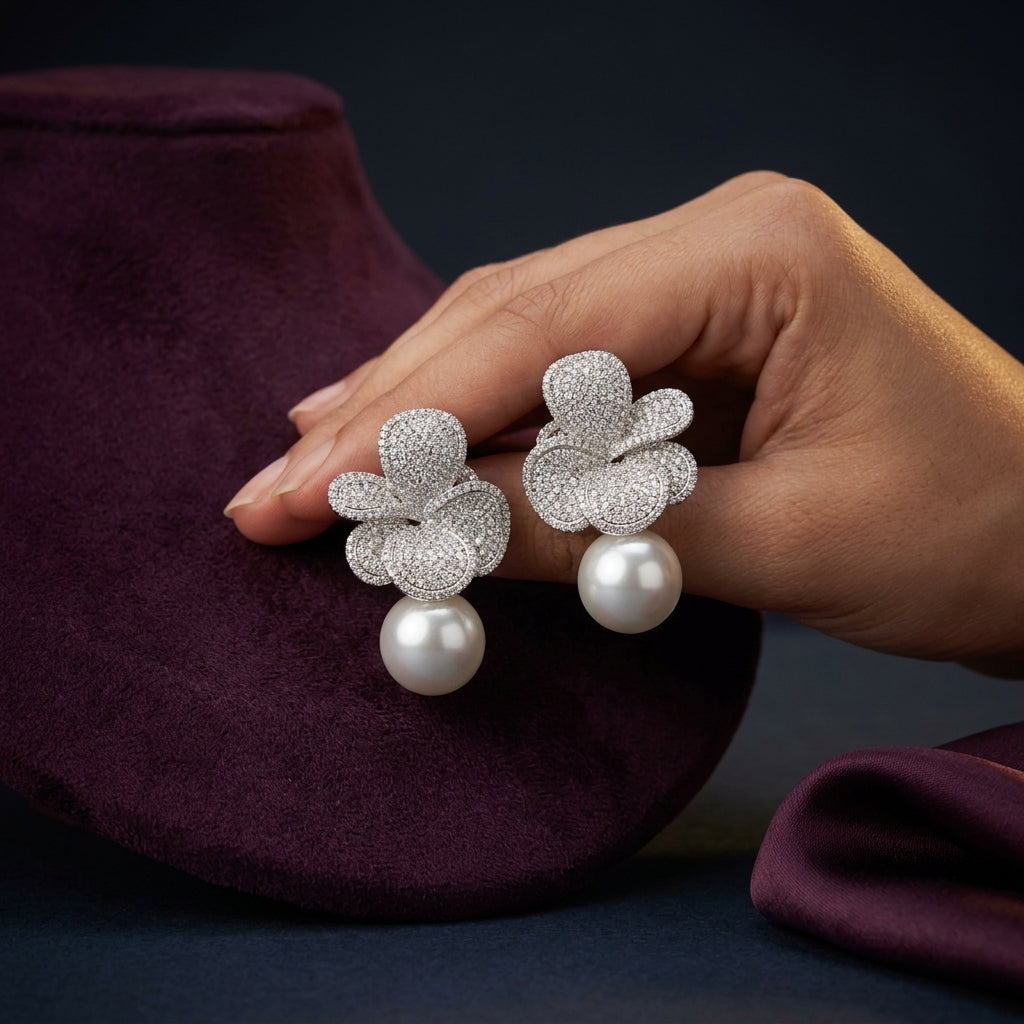 White Floral Cluster Earrings - Mannequin
