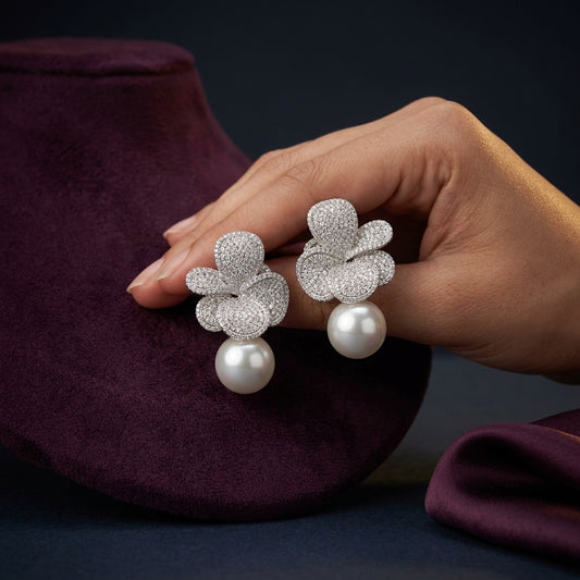White Floral Cluster Earrings - Mannequin