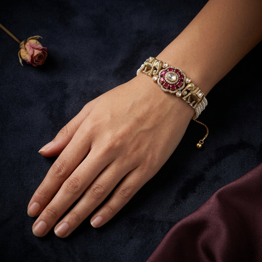 Ruby Elephant Temple Bracelet - Mannequin